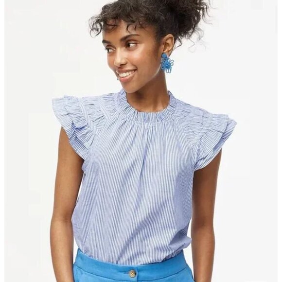 J.Crew Tops - J.Crew Womens Blue & White Striped Flutter Sleeve Top Size M